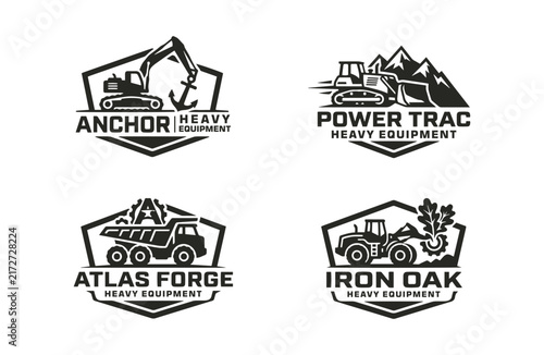 Heavy Equipment Industrial Logo Collection – Earthmoving, Road Roller and Loader Branding