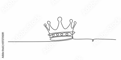 King's Crown in Continuous One Line Drawing, Minimalist Royal Crown Outline. Minimalist Crown Continuous Line Art, Single Line Royal Symbol Isolated on White