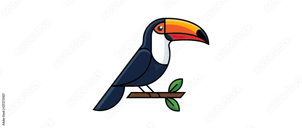 Naklejka premium Stylized Toucan Bird Perched on Branch Isolated