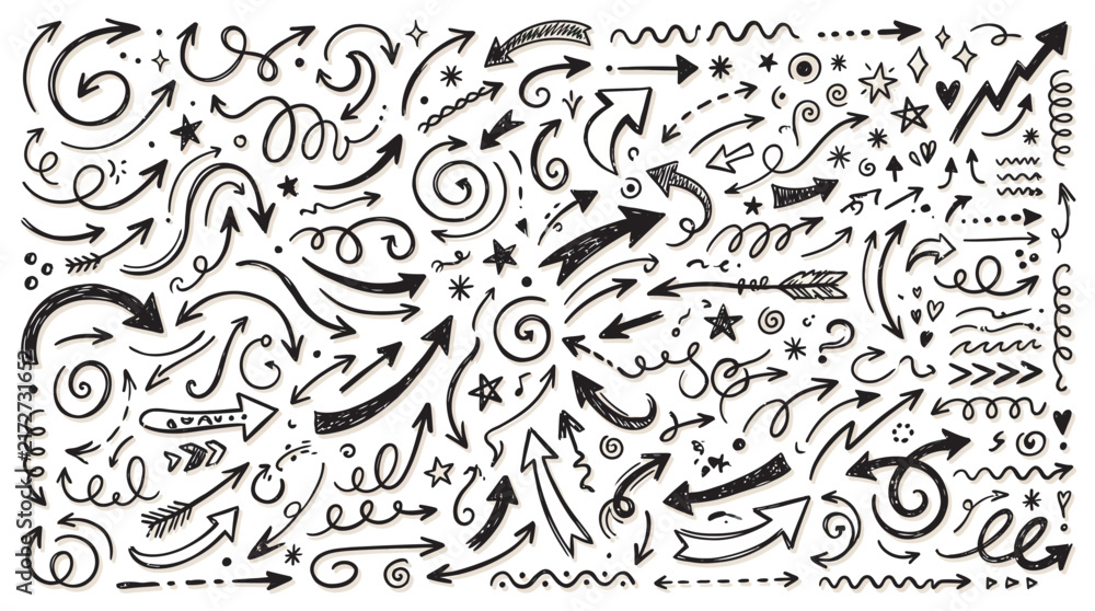 Fototapeta premium Hand Drawn Arrows and Decorative Doodle Elements Sticker Set