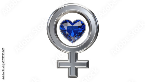 Fotografía Silver female symbol with faceted blue heart gem inside, isolated on transparent