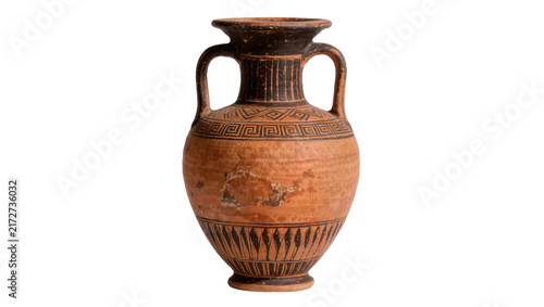 Картината върху платно Ancient Greek terracotta amphora with geometric patterns, isolated on transparen
