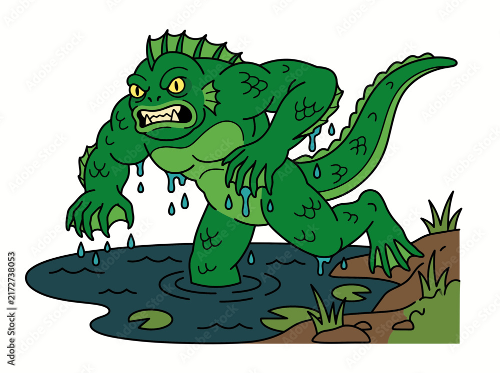 Obraz premium Swamp creature emerging from dark pond water