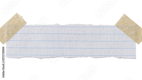Canvastavla Torn lined paper strip secured with beige tape, isolated on transparent backgrou
