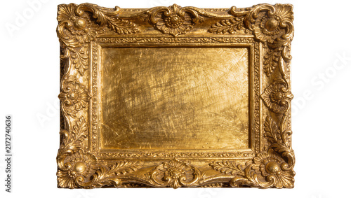Принти на полотні Ornate golden baroque picture frame with intricate floral carvings, isolated on