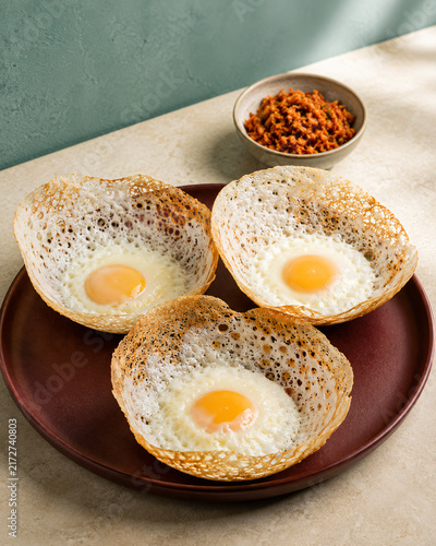 Sri Lankan Egg Hoppers Bowl Shaped Rice Pancakes with Egg