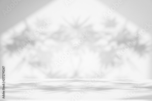 Wall interior background, studio and backdrops show products.with shadow from window color white and grey. background for text insertion and presentation product