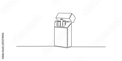 Continuous single line drawing of an open cigarette pack with cigarettes inside