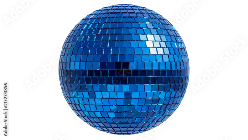 Konstfotografi Sparkling blue disco ball covered in small mirrored squares, isolated on transpa