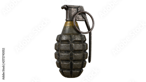 Konstfotografi Textured metal fragmentation grenade with safety pin and ring, isolated on trans