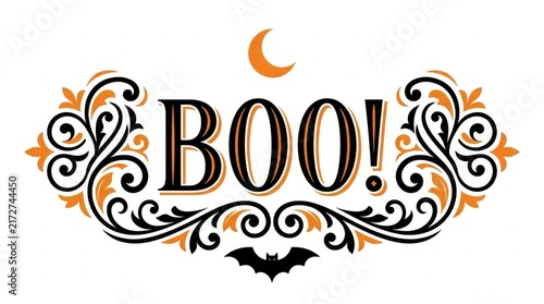 Elegant halloween boo typography with intricate vintage flourishes