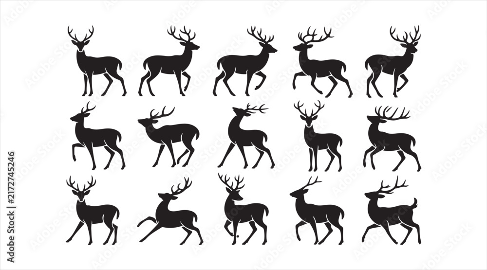 Fototapeta premium Deer and stag silhouettes showing different standing positions