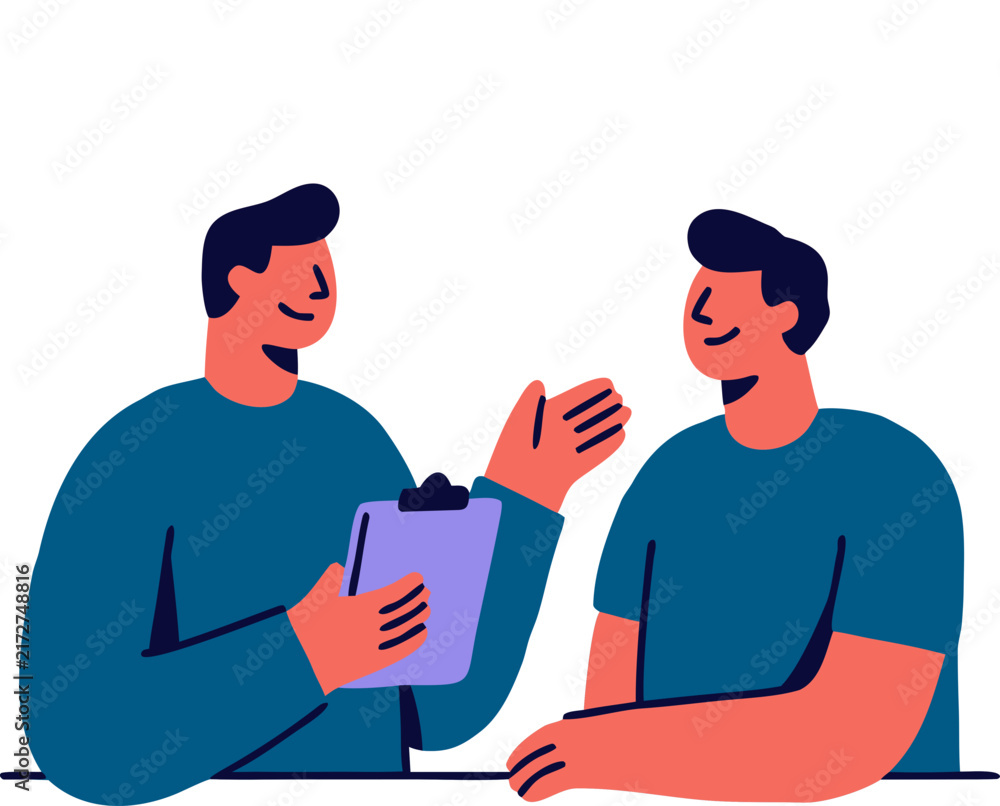 Fototapeta premium Two men talking with speech bubble and profile icon