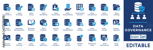 Bild auf Leinwand Data governance and information management solid icon set