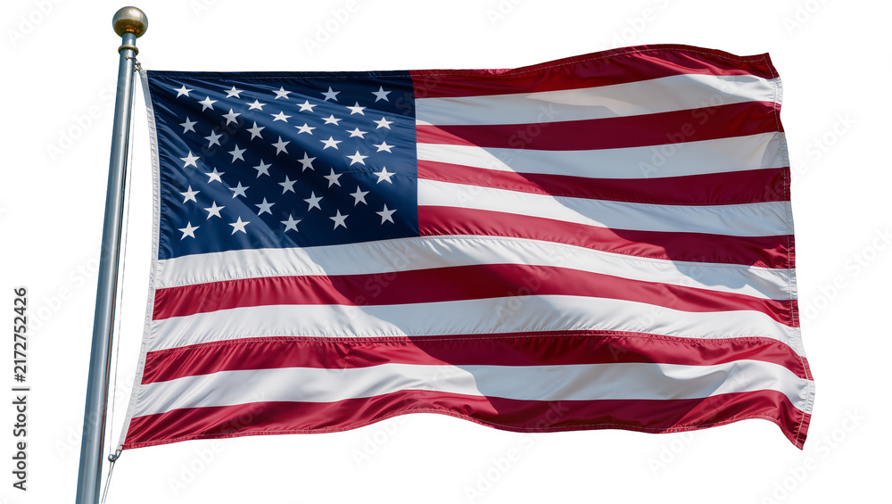 Obraz premium Waving American flag with stars and stripes, isolated on transparent background