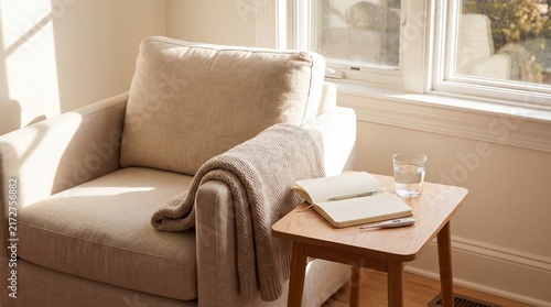 Cozy armchair setup for sick patient recovering at home
