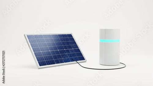 Portable solar panel connected to a cylindrical power storage battery unit for renewable energy solutions