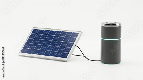 Portable solar panel connected to a cylindrical power storage battery unit for renewable energy use