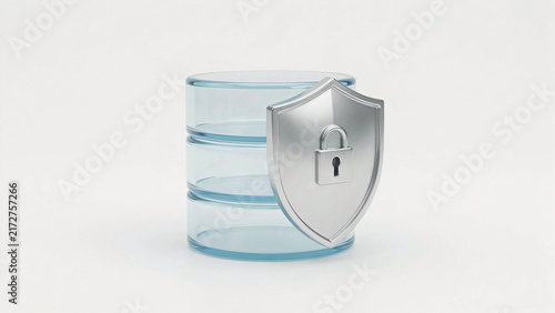 Secure transparent data storage cylinder graphic with lock shield symbol representing protection and encryption