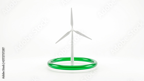 Small model wind turbine with green base on transparent background for renewable energy illustration