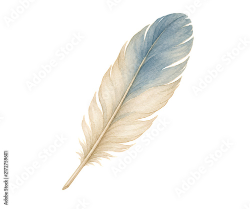 Konstfotografi Soft Blue Watercolor Feather Illustration