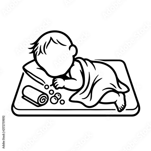 Vector illustration of a cute baby lying on tummy on a cushion mat receiving gentle back massage therapy during a spa session concept
