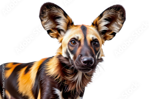 African wild dog with striking facial markings and large ears