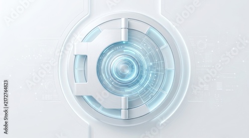 Digital vault door with glowing blue interface for secure data protection and cyber safety.