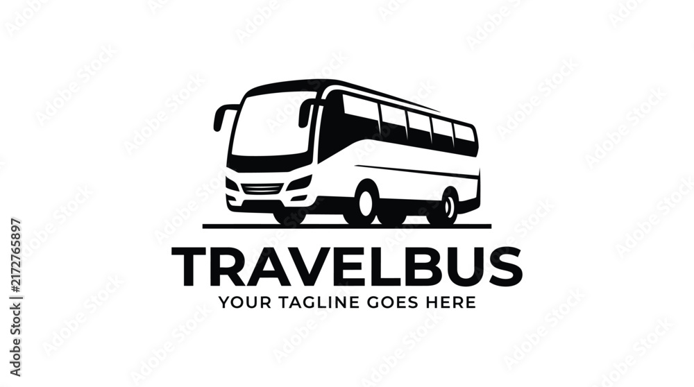 Obraz premium Modern coach bus vector logo design featuring clean black lines on a solid white background