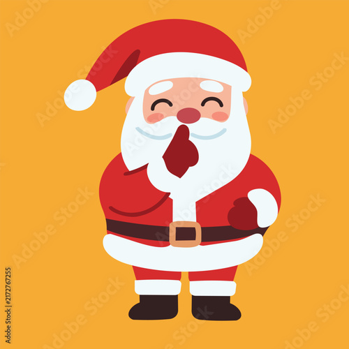 Cheerful Santa Claus smiling vector illustration. Flat cartoon festive character in red suit and hat on yellow background isolated design element