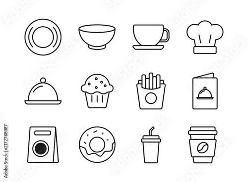 Food and Restaurant Outline Icon Set