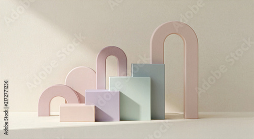 Pastel Minimalist Geometric Podium Display Stand For Product Mockup Presentation