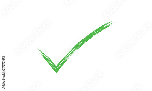 Handdrawn green check mark symbol, brush stroke style tick icon