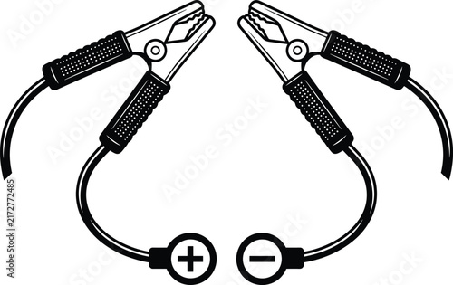 Bild auf Leinwand Car jumper cable clamps vector illustration showing positive and negative terminals for automotive emergency battery jump start assistance