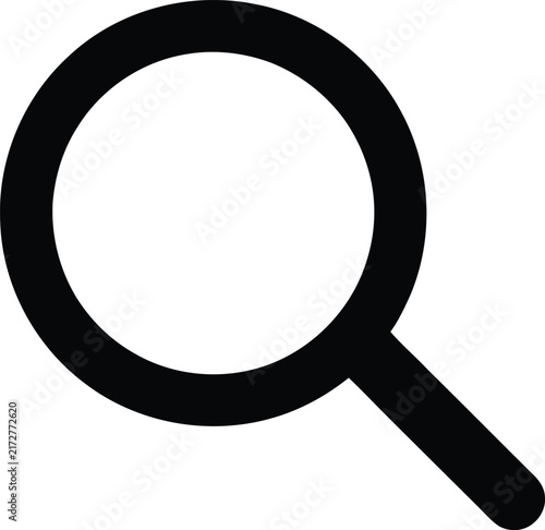 A bold black and white graphic icon of a classic magnifying glass symbol used for search functions on modern digital interface designs