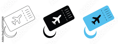 Plane Ticket Icon set, boarding pass symbols for flight booking, airline travel, airport check-in, voucher, tourism and aviation transport vector design.  