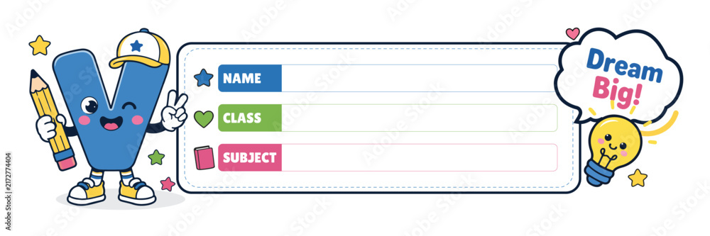 Obraz premium School Name Label Vector Illustration of Cute Alphabet Typography