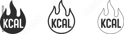 Calorie burn icon featuring flame and kcal text for fitness, diet, metabolism, exercise, and healthy lifestyle concepts.