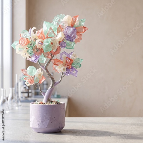 Decorative pastel paper flower tree in a pot for home decor
