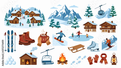 Winter Illustration Pack of Snowy Landscapes and Cozy Scenes