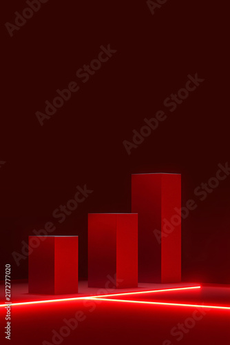 Red neon product display stage on red background