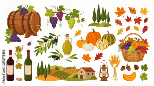 Autumn Harvest Vector Illustration of Ripe Fruits and Foliage