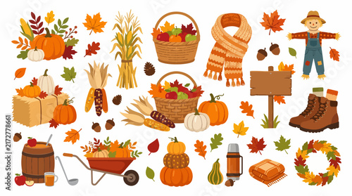 Autumn Harvest Illustration of Ripe Fruits and Vegetables in a Bounty Scene