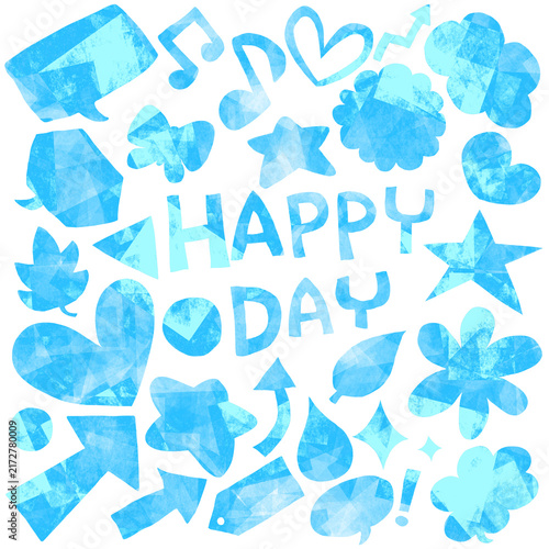 カラフルな手描きモチーフとHAPPY DAYのデザイン素材