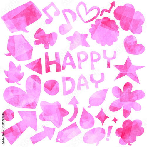カラフルな手描きモチーフとHAPPY DAYのデザイン素材