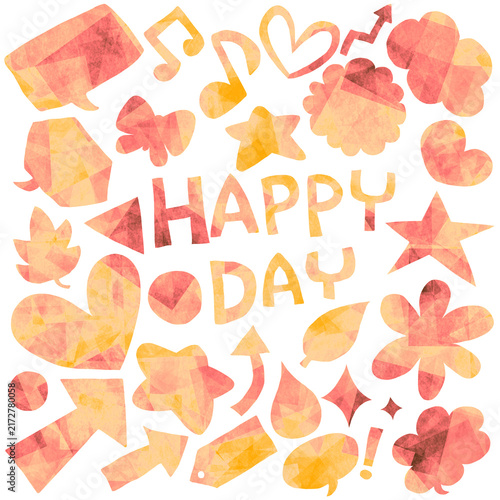 カラフルな手描きモチーフとHAPPY DAYのデザイン素材