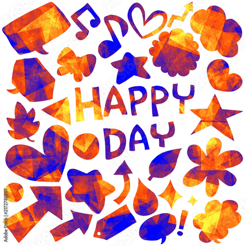 カラフルな手描きモチーフとHAPPY DAYのデザイン素材
