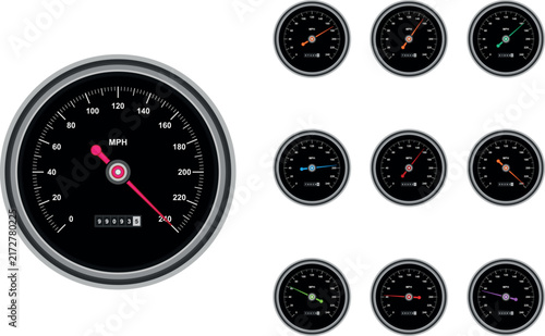 Foto Car speedometer vector icon set