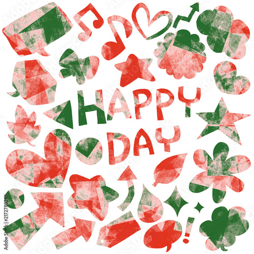 カラフルな手描きモチーフとHAPPY DAYのデザイン素材