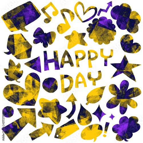 カラフルな手描きモチーフとHAPPY DAYのデザイン素材